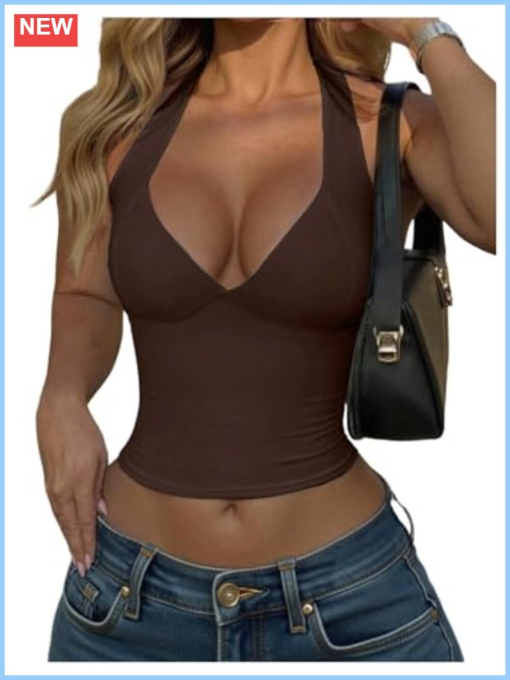 Deep V Neck Halter Crop Tank Top Slim Fit Sleeveless Summer Party